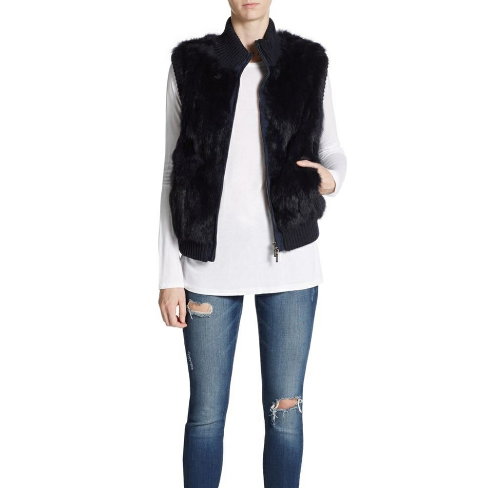 Navy fur vest
